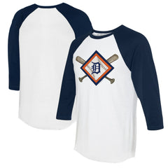 Detroit Tigers Tiny Turnip Women's Diamond Cross Bats 3/4-Sleeve Raglan T-Shirt - White/Navy T-shirts