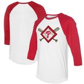 Philadelphia Phillies Tiny Turnip Women's Diamond Cross Bats 3/4-Sleeve Raglan T-Shirt - White/Red T-shirts