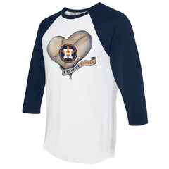 Houston Astros Tiny Turnip Women's Heart Banner 3/4-Sleeve Raglan T-Shirt - White/Navy T-shirts