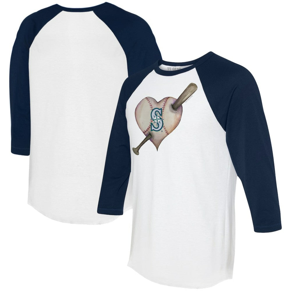 Seattle Mariners Tiny Turnip Women's Heart Bat 3/4-Sleeve Raglan T-Shirt - White/Navy T-shirts