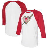 Philadelphia Phillies Tiny Turnip Women's Heart Bat 3/4-Sleeve Raglan T-Shirt - White/Red T-shirts