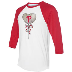 Philadelphia Phillies Tiny Turnip Women's Heart Lolly 3/4-Sleeve Raglan T-Shirt - White/Red T-shirts