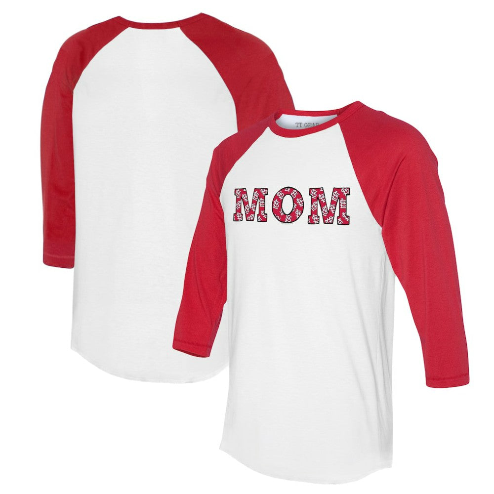 St. Louis Cardinals Tiny Turnip Women's Logo Mom 3/4-Sleeve Raglan T-Shirt - White/Red T-shirts