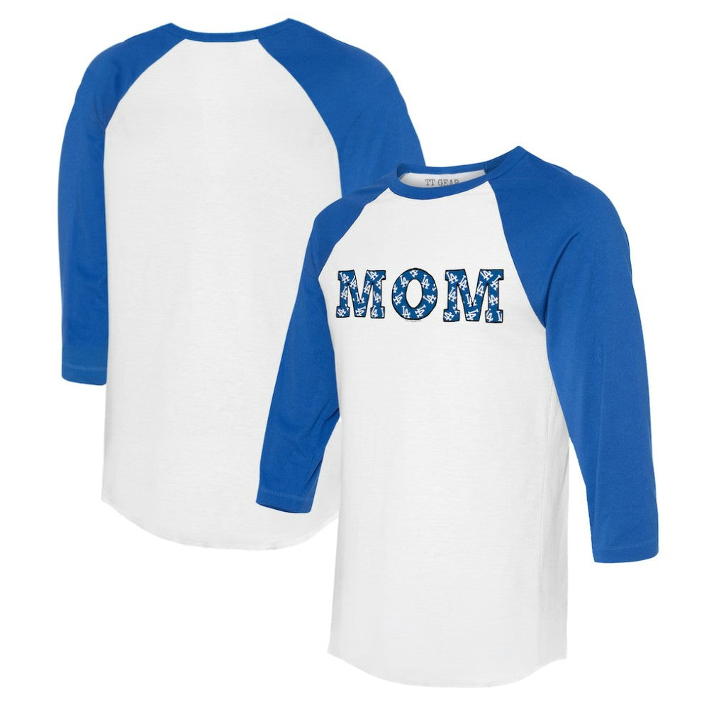 Los Angeles Dodgers Tiny Turnip Women's Logo Mom 3/4-Sleeve Raglan T-Shirt - White/Royal T-shirts