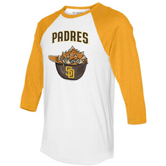 San Diego Padres Tiny Turnip Women's Nacho Helmet 3/4-Sleeve Raglan T-Shirt - White/Gold T-shirts