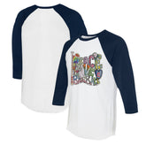 Cleveland Guardians Tiny Turnip Women's Peace Love Baseball 3/4-Sleeve Raglan T-Shirt - White/Navy T-shirts