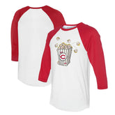 Cincinnati Reds Tiny Turnip Women's Popcorn 3/4-Sleeve Raglan T-Shirt - White/Red T-shirts