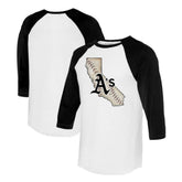 Athletics Tiny Turnip Unisex State Outline 3/4-Sleeve Raglan T-Shirt - White/Black T-shirts