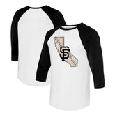 San Francisco Giants Tiny Turnip Unisex State Outline 3/4-Sleeve Raglan T-Shirt - White/Black T-shirts