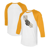 San Diego Padres Tiny Turnip Unisex State Outline 3/4-Sleeve Raglan T-Shirt - White/Gold T-shirts
