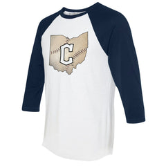 Cleveland Guardians Tiny Turnip Unisex State Outline 3/4-Sleeve Raglan T-Shirt - White/Navy T-shirts