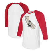 Los Angeles Angels Tiny Turnip Unisex State Outline 3/4-Sleeve Raglan T-Shirt - White/Red T-shirts