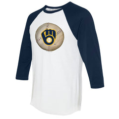 Milwaukee Brewers Tiny Turnip Unisex Stitched Baseball 3/4-Sleeve Raglan T-Shirt - White/Navy T-shirts