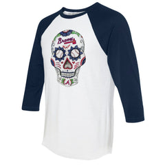 Atlanta Braves Tiny Turnip Unisex Sugar Skull 3/4-Sleeve Raglan T-Shirt - White/Navy T-shirts