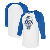 Los Angeles Dodgers Tiny Turnip Unisex Sugar Skull 3/4-Sleeve Raglan T-Shirt - White/Royal T-shirts