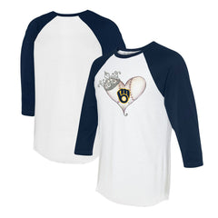 Milwaukee Brewers Tiny Turnip Unisex Tiara Heart 3/4-Sleeve Raglan T-Shirt - White/Navy T-shirts
