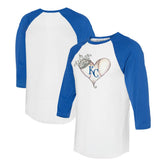 Kansas City Royals Tiny Turnip Unisex Tiara Heart 3/4-Sleeve Raglan T-Shirt - White/Royal T-shirts