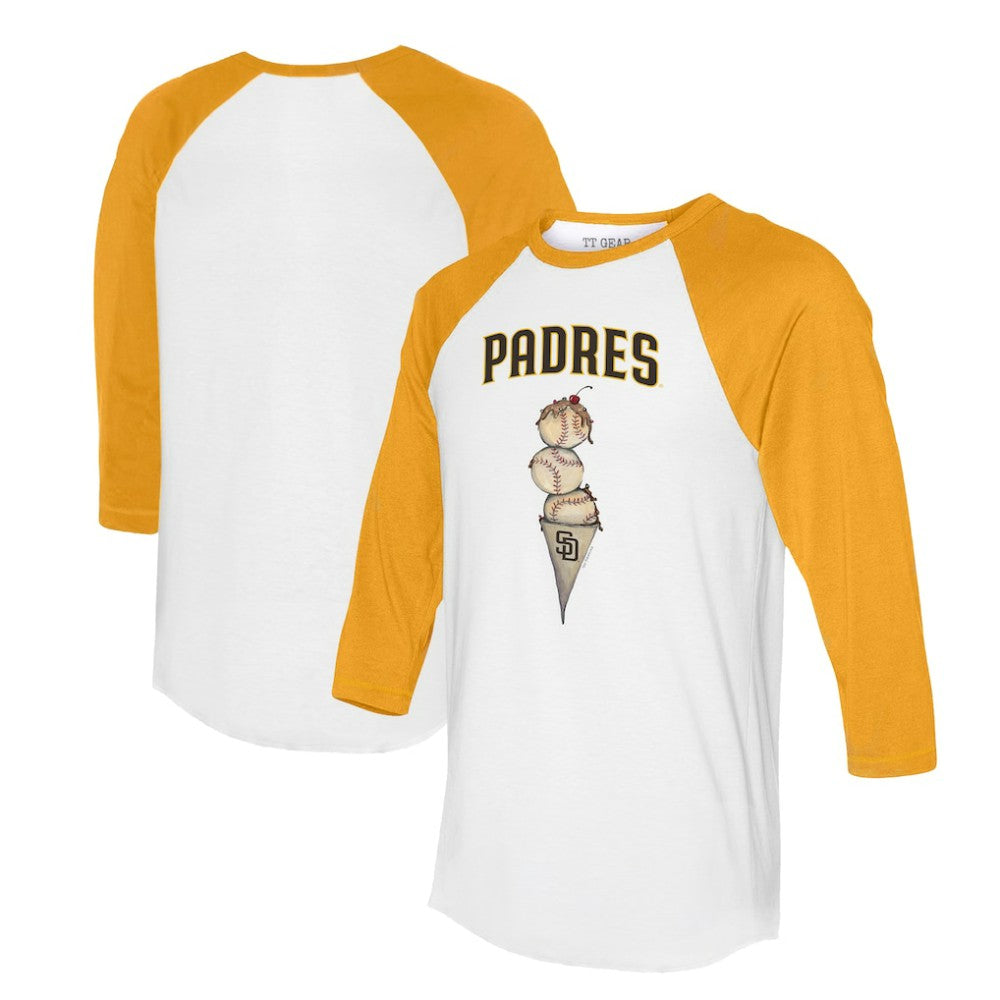 San Diego Padres Tiny Turnip Unisex Triple Scoop 3/4-Sleeve Raglan T-Shirt - White/Gold T-shirts