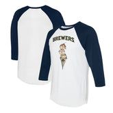 Milwaukee Brewers Tiny Turnip Unisex Triple Scoop 3/4-Sleeve Raglan T-Shirt - White/Navy T-shirts