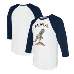Milwaukee Brewers Tiny Turnip Unisex TT Rex 3/4-Sleeve Raglan T-Shirt - White/Navy T-shirts