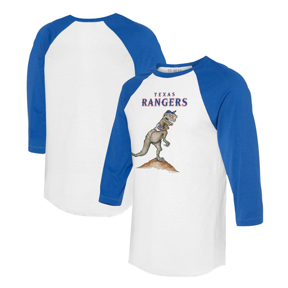 Texas Rangers Tiny Turnip Unisex TT Rex 3/4-Sleeve Raglan T-Shirt - White/Royal T-shirts