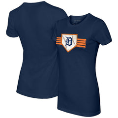 Detroit Tigers Tiny Turnip Women's Base Stripe T-Shirt - Navy T-shirts