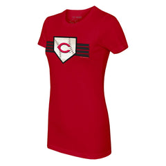 Cincinnati Reds Tiny Turnip Women's Base Stripe T-Shirt - Red T-shirts