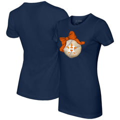 Houston Astros Tiny Turnip Women's Baseball Bow T-Shirt - Navy T-shirts