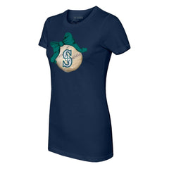 Seattle Mariners Tiny Turnip Women's Baseball Bow T-Shirt - Navy T-shirts