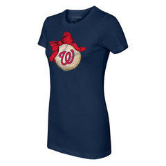 Washington Nationals Tiny Turnip Women's Baseball Bow T-Shirt - Navy T-shirts