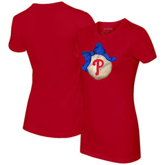 Philadelphia Phillies Tiny Turnip Women's Baseball Bow T-Shirt - Red T-shirts