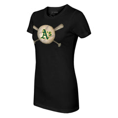 Athletics Tiny Turnip Women's Baseball Cross Bats T-Shirt - Black T-shirts
