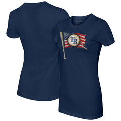 Tampa Bay Rays Tiny Turnip Women's Baseball Flag T-Shirt - Navy T-shirts