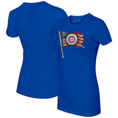 Chicago Cubs Tiny Turnip Women's Baseball Flag T-Shirt - Royal T-shirts
