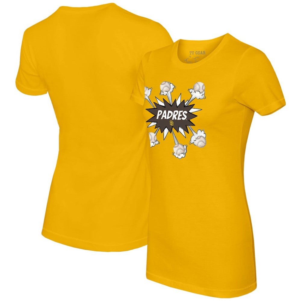 San Diego Padres Tiny Turnip Women's Baseball Pow T-Shirt - Gold T-shirts