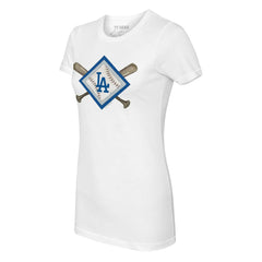 Los Angeles Dodgers Tiny Turnip Women's Diamond Cross Bats T-Shirt - White T-shirts