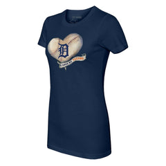Detroit Tigers Tiny Turnip Women's Heart Banner T-Shirt - Navy T-shirts
