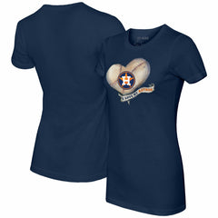 Houston Astros Tiny Turnip Women's Heart Banner T-Shirt - Navy T-shirts