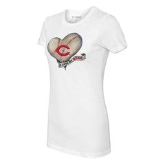 Cincinnati Reds Tiny Turnip Women's Heart Banner T-Shirt - White T-shirts