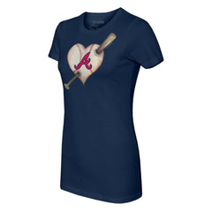 Atlanta Braves Tiny Turnip Women's Heart Bat T-Shirt - Navy T-shirts