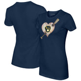 Milwaukee Brewers Tiny Turnip Women's Heart Bat T-Shirt - Navy T-shirts