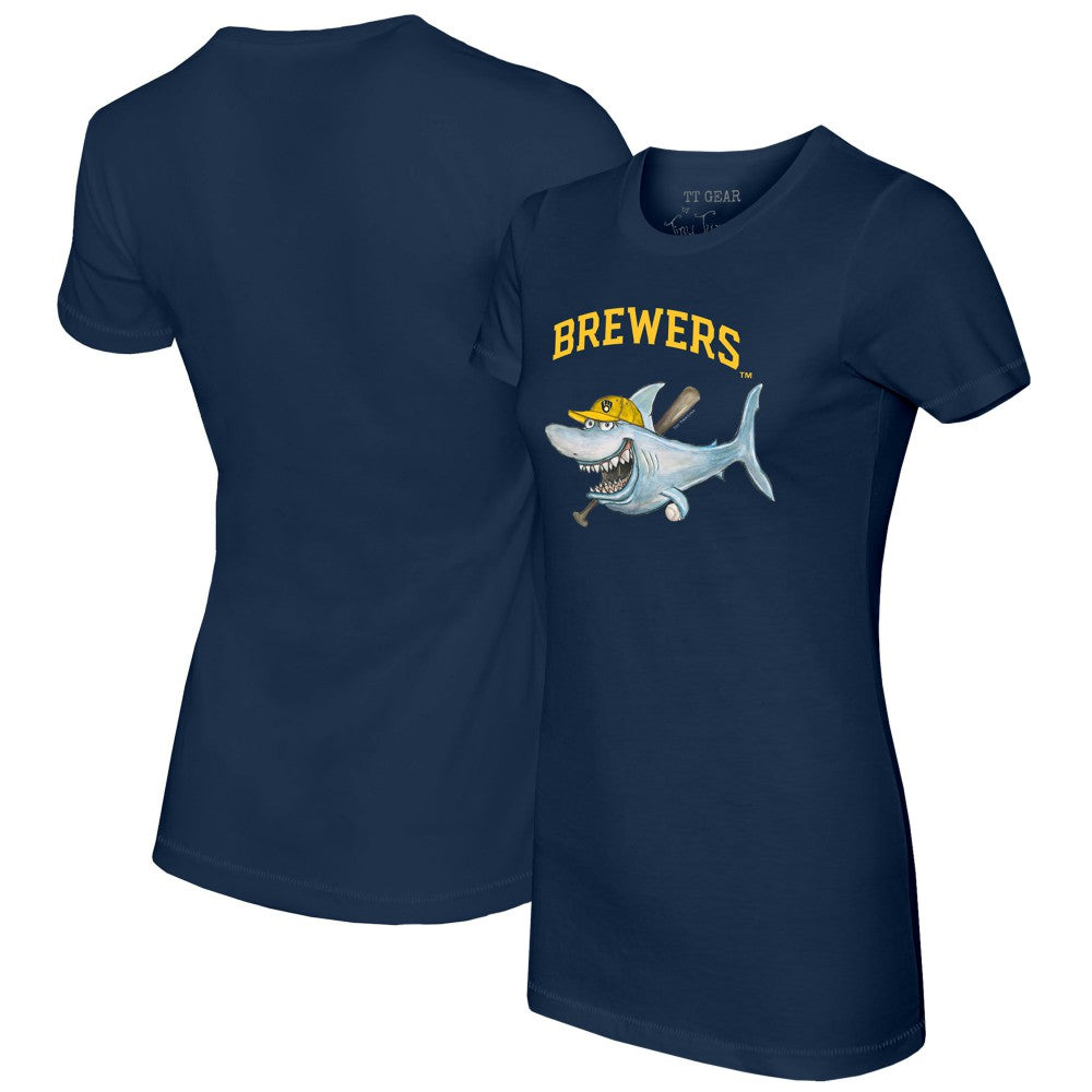 Milwaukee Brewers Tiny Turnip Women's Shark T-Shirt - Navy T-shirts