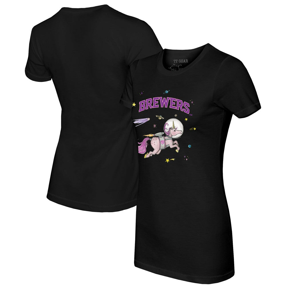 Milwaukee Brewers Tiny Turnip Women's Space Unicorn T-Shirt - Black T-shirts
