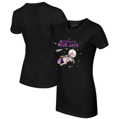 Toronto Blue Jays Tiny Turnip Women's Space Unicorn T-Shirt - Black T-shirts