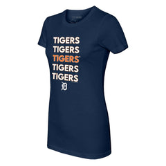Detroit Tigers Tiny Turnip Women's Stacked T-Shirt - Navy T-shirts