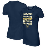 Milwaukee Brewers Tiny Turnip Women's Stacked T-Shirt - Navy T-shirts