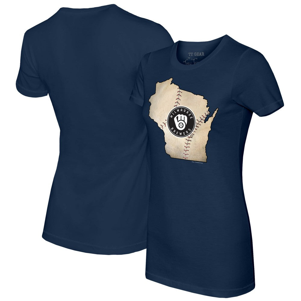 Milwaukee Brewers Tiny Turnip Women's State Outline T-Shirt - Navy T-shirts