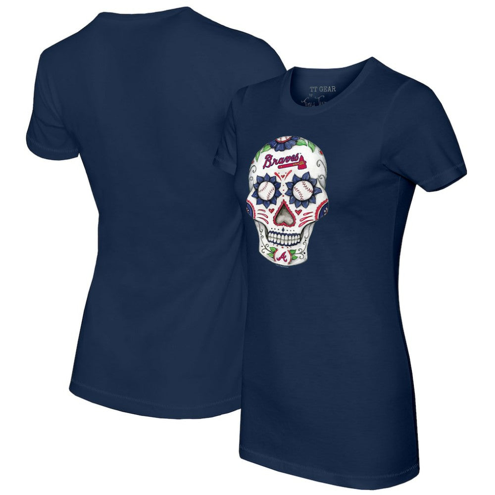 Atlanta Braves Tiny Turnip Women's Sugar Skull T-Shirt - Navy T-shirts
