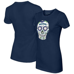 Seattle Mariners Tiny Turnip Women's Sugar Skull T-Shirt - Navy T-shirts