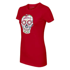 Los Angeles Angels Tiny Turnip Women's Sugar Skull T-Shirt - Red T-shirts